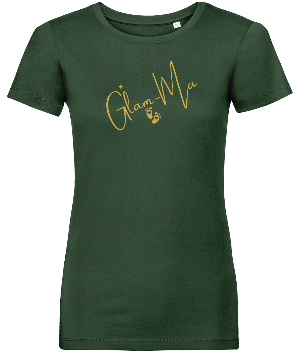 Glam-Ma, Gold Logo, Women's, Organic Ring Spun Cotton, Contemporary Shaped Fit T-Shirt