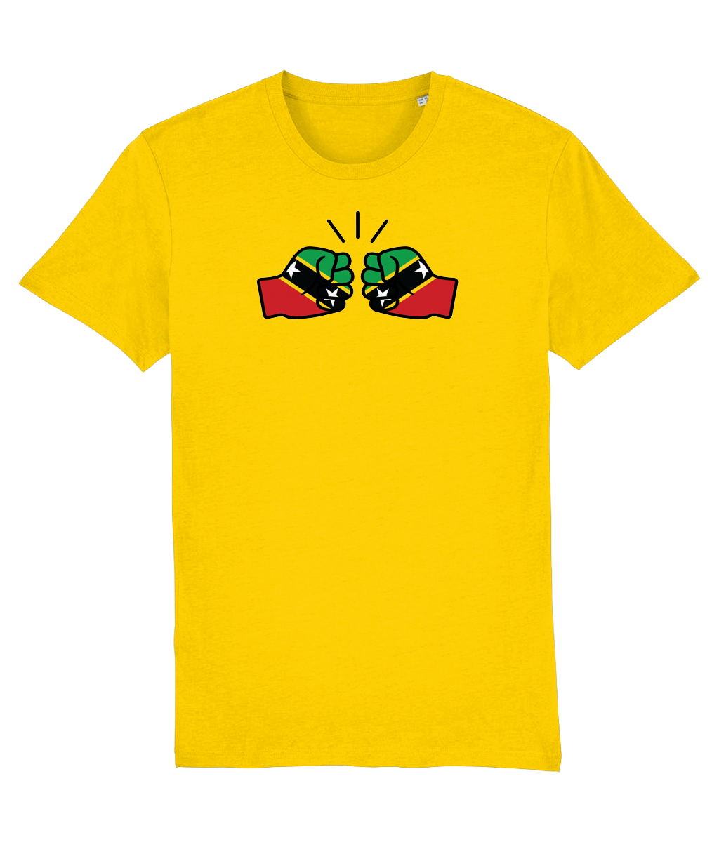 We Run Tings, St. Kitts & Nevis, Mens, Organic Ring Spun Cotton T-Shirt, Black Stripe & Outline