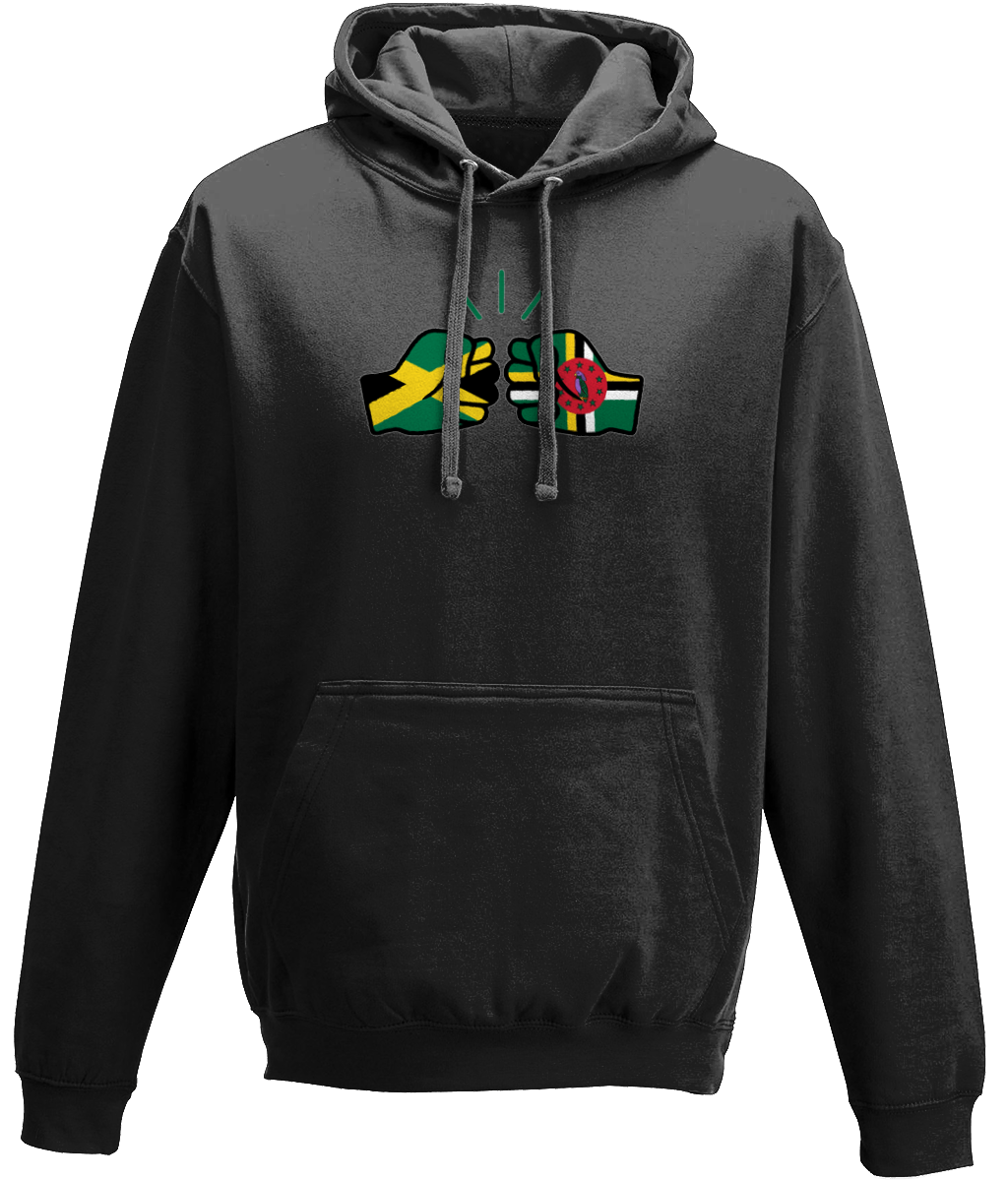 We Run Tings, Jamaica & Dominica, Dual Parentage, Unisex, Pull On Hoodie, Standard, Classic Fit, Green Stripe & Outline