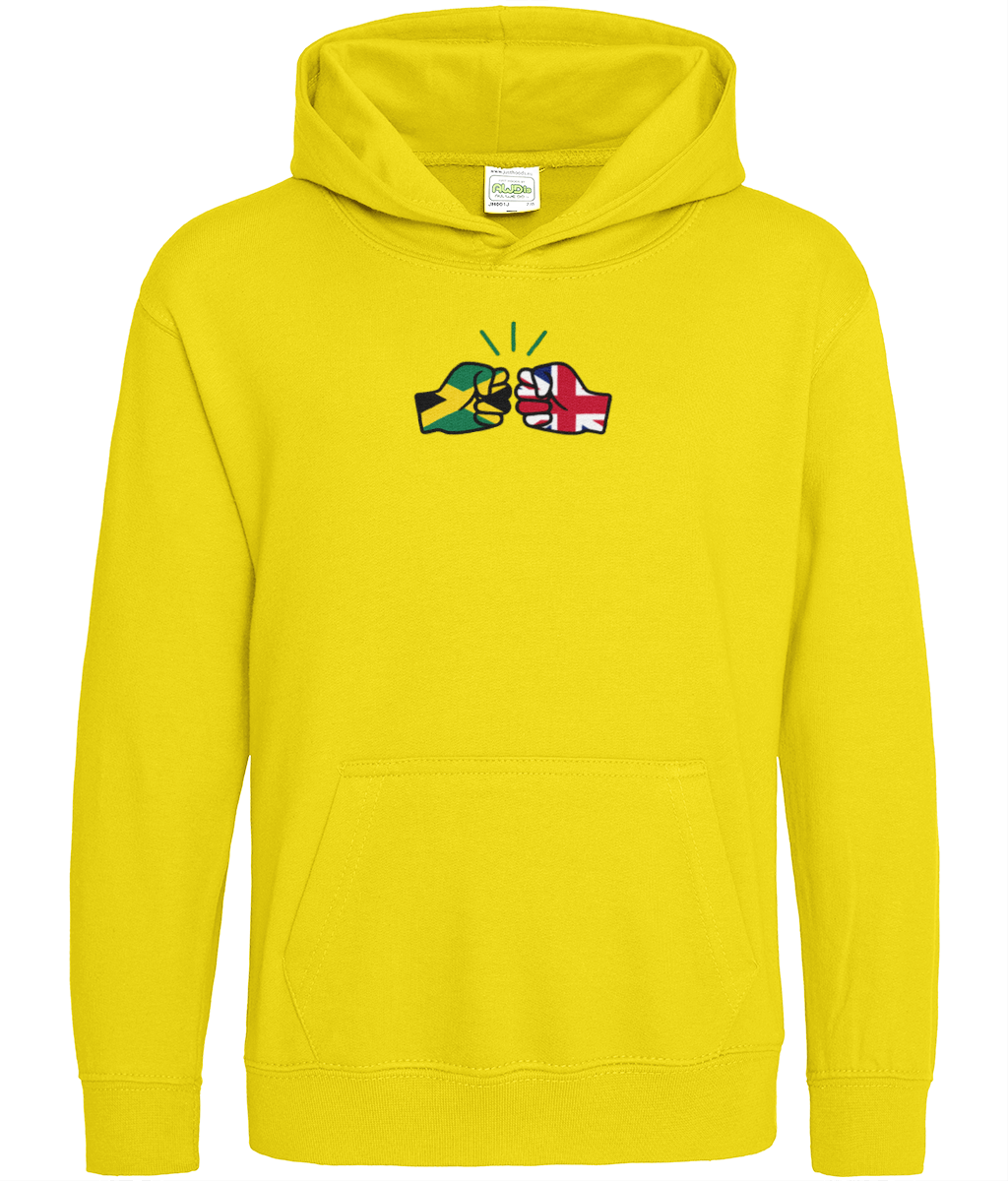 We Run Tings, Jamaica & United Kingdom, Dual Parentage, Boys, Girls, Kids, Pull On Hoodie, Green Stripe & Outline