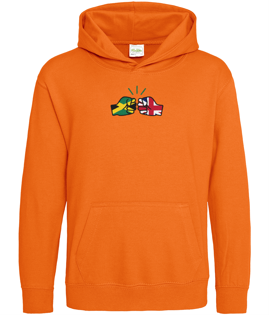 We Run Tings, Jamaica & United Kingdom, Dual Parentage, Boys, Girls, Kids, Pull On Hoodie, Green Stripe & Outline
