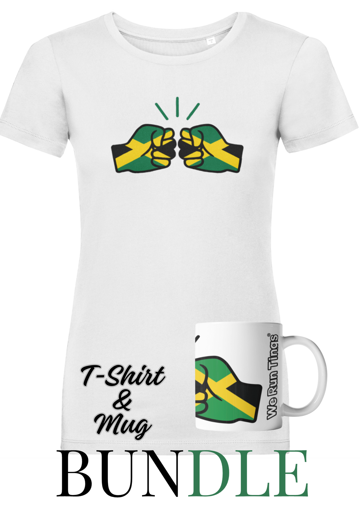 We Run Tings, Jamaica, Women's, Organic Ring Spun Cotton T-Shirt, Outline & Ceramic Mug Bundle