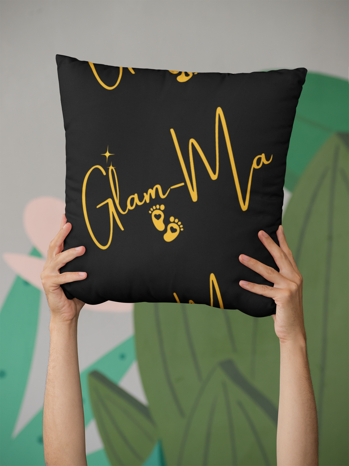 Glam-Ma, Throw, Pillow, Square Cushion, Black, 40 x 40cm