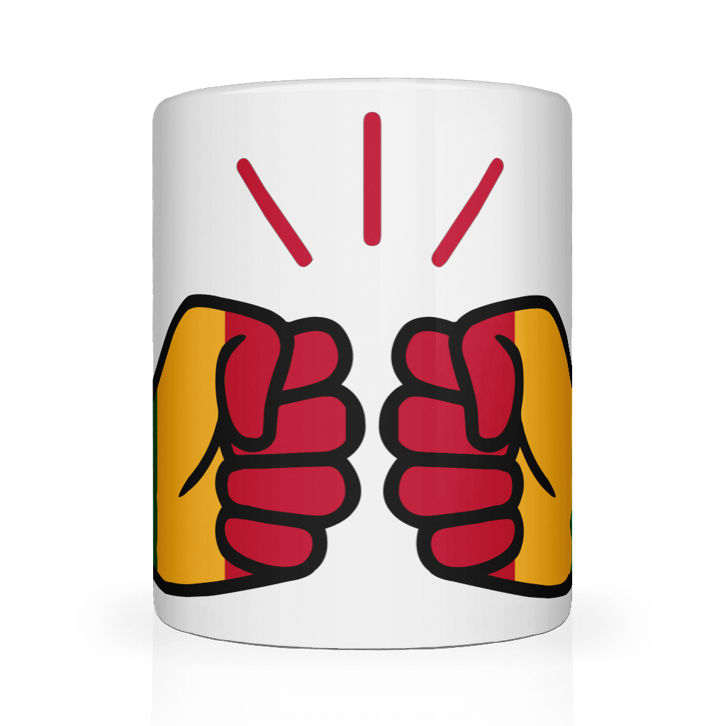 We Run Tings Mail themed white ceramic coffee, tea mug, cup featuring the national flag within the brand logo