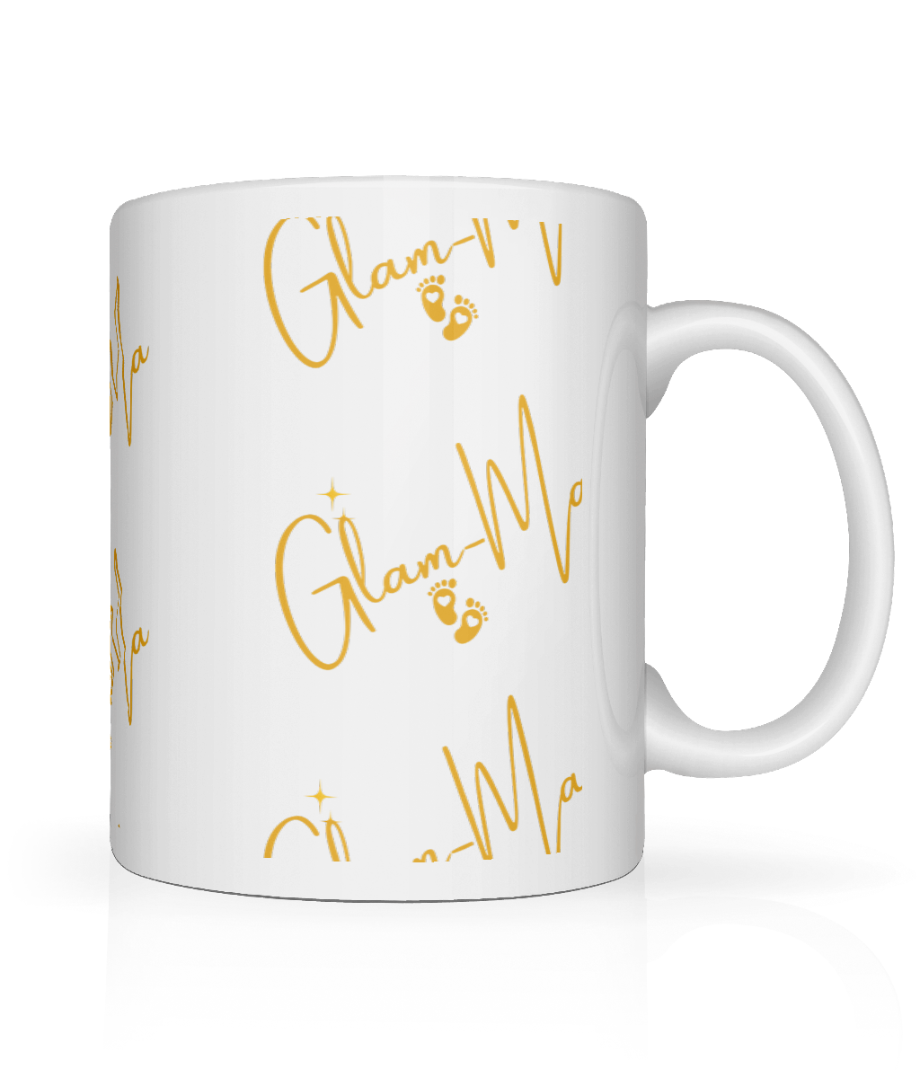 Glam-Ma, Ceramic Tea, Coffee Cup, White/Gold, 11oz