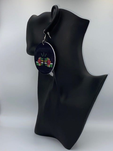 We Run Tings, Dominica, Flat Round Wood Disc Earrings, 6.5cm