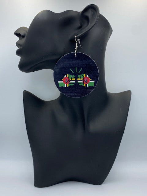 We Run Tings, Dominica, Flat Round Wood Disc Earrings, 6.5cm