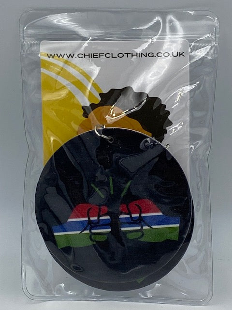 We Run Tings, Gambia, Flat Round Wood Disc Earrings, 6.5cm