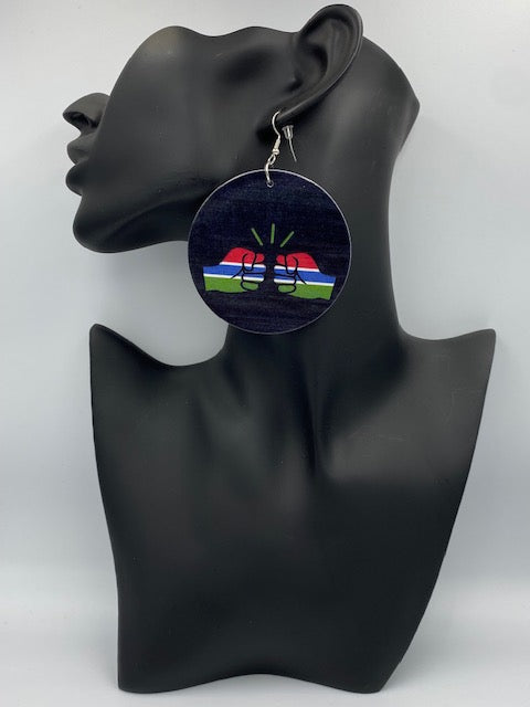 We Run Tings, Gambia, Flat Round Wood Disc Earrings, 6.5cm