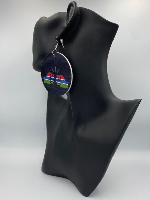 We Run Tings, Gambia, Flat Round Wood Disc Earrings, 6.5cm