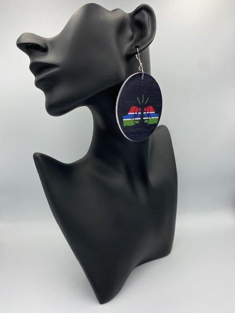 We Run Tings, Gambia, Flat Round Wood Disc Earrings, 6.5cm