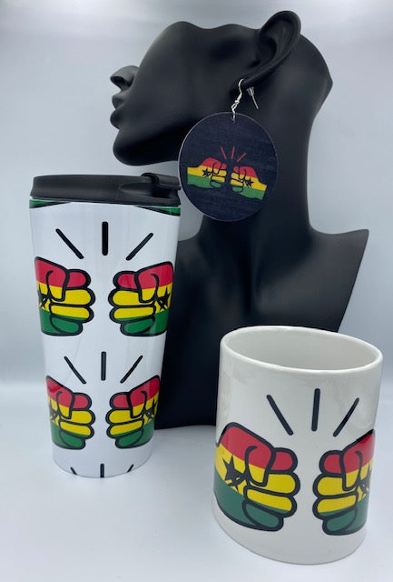 We Run Tings, Ghana, Flat Round Wood Disc Earrings, 6.5cm