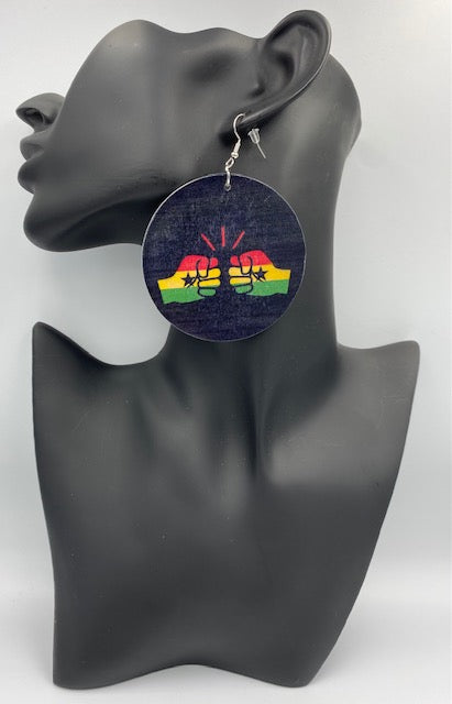 We Run Tings, Ghana, Flat Round Wood Disc Earrings, 6.5cm