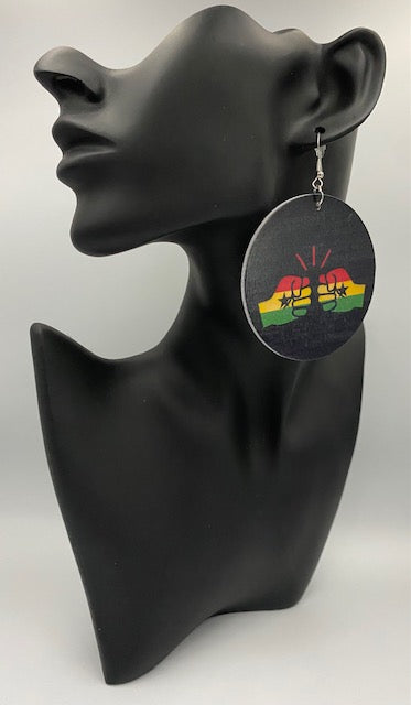 We Run Tings, Ghana, Flat Round Wood Disc Earrings, 6.5cm