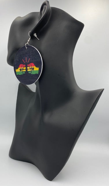 We Run Tings, Ghana, Flat Round Wood Disc Earrings, 6.5cm