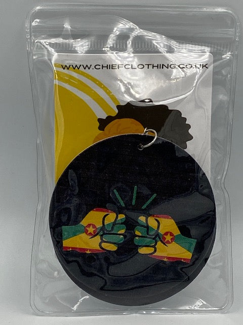 We Run Tings, Grenada, Flat Round Wood Disc Earrings, 6.5cm