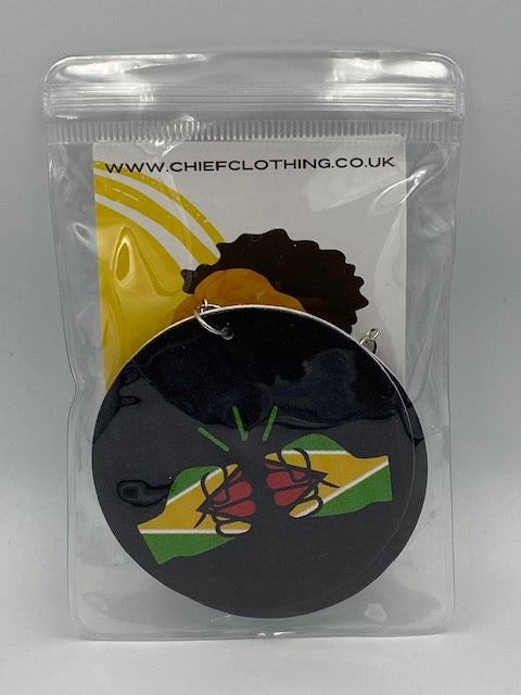 We Run Tings, Guyana, Flat Round Wood Disc Earrings, 6.5cm