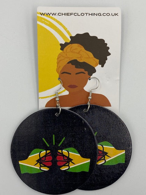 We Run Tings, Guyana, Flat Round Wood Disc Earrings, 6.5cm