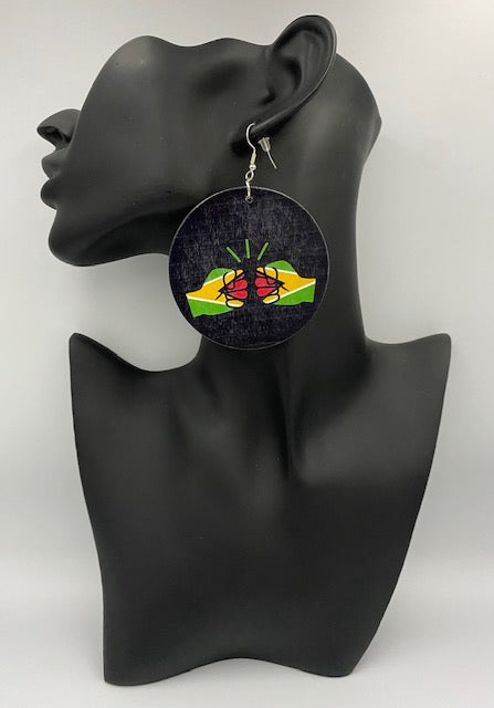 We Run Tings, Guyana, Flat Round Wood Disc Earrings, 6.5cm