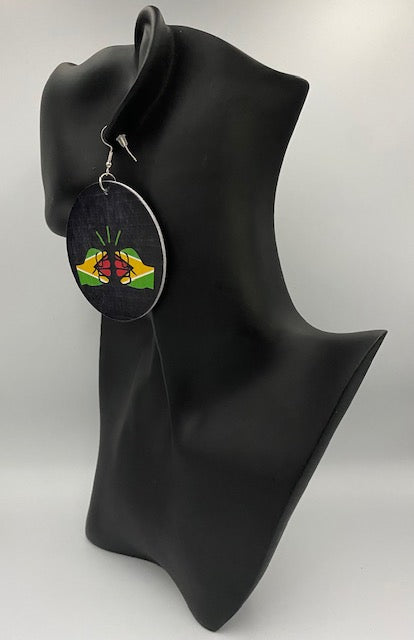 We Run Tings, Guyana, Flat Round Wood Disc Earrings, 6.5cm