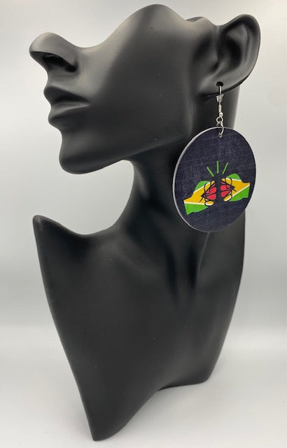 We Run Tings, Guyana, Flat Round Wood Disc Earrings, 6.5cm