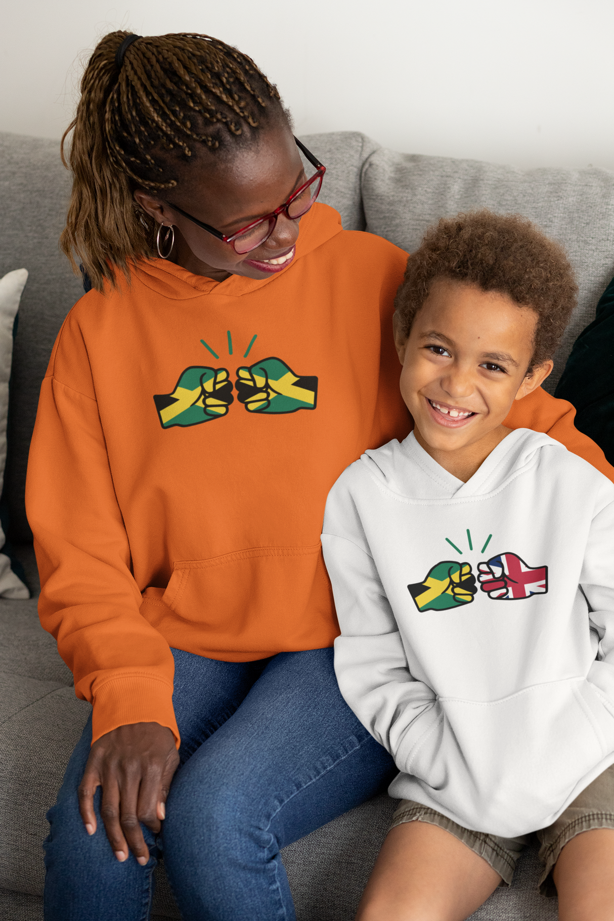 We Run Tings, Jamaica & United Kingdom, Dual Parentage, Boys, Girls, Kids, Pull On Hoodie, Green Stripe & Outline