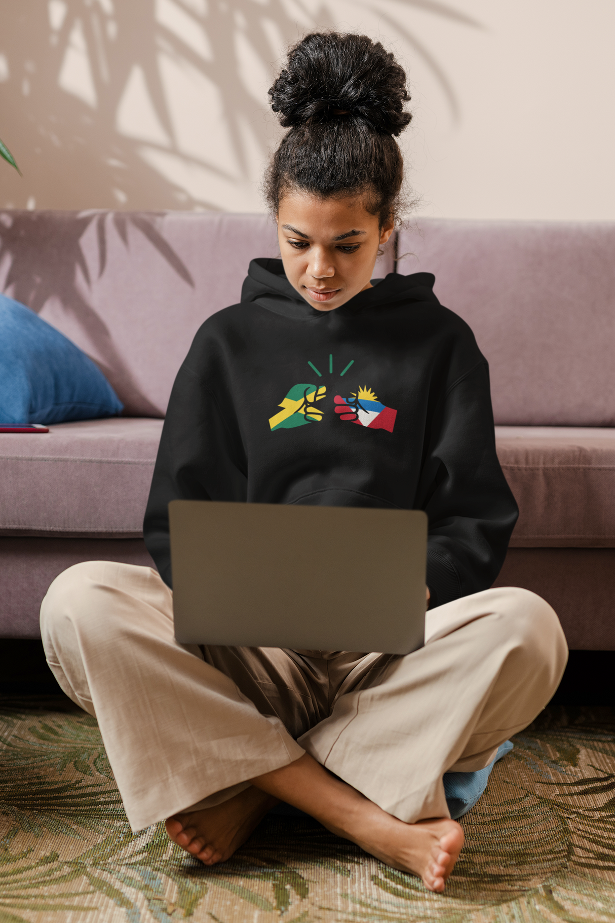 We Run Tings, Jamaica & Antigua, Dual Parentage, Unisex, Pull On Hoodie, Standard, Classic Fit, Green Stripe & Outline