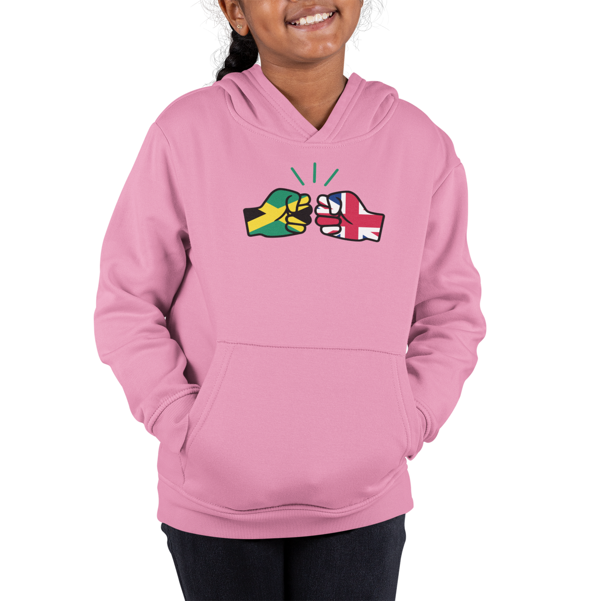 We Run Tings, Jamaica & United Kingdom, Dual Parentage, Boys, Girls, Toddler, Pull On Hoodie, Green Stripe & Outline