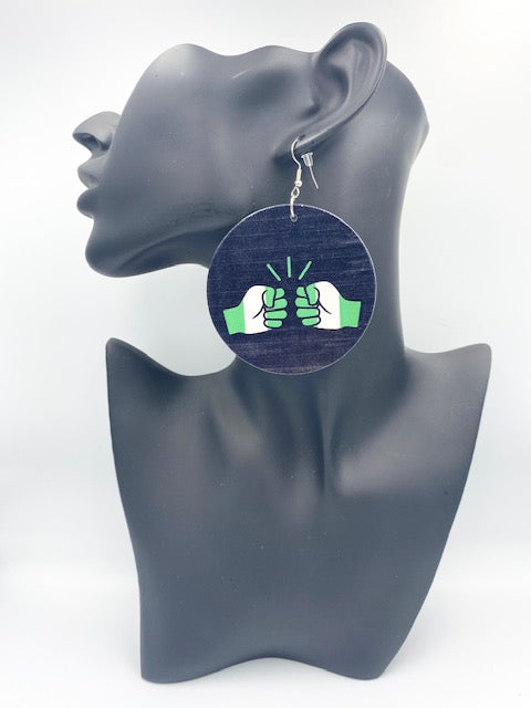 We Run Tings, Nigeria, Flat Round Wood Disc Earrings, 6.5cm
