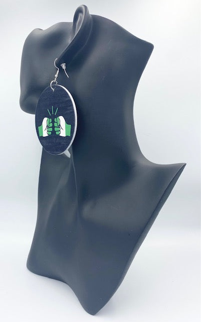 We Run Tings, Nigeria, Flat Round Wood Disc Earrings, 6.5cm