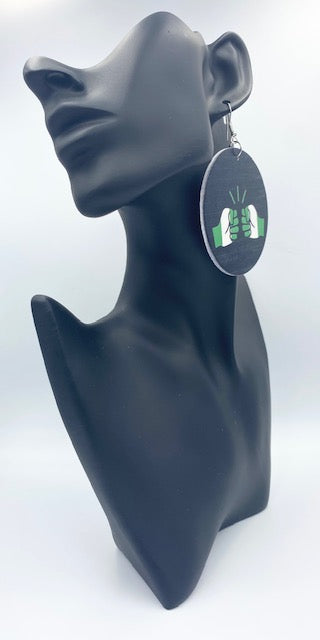 We Run Tings, Nigeria, Flat Round Wood Disc Earrings, 6.5cm