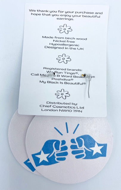 We Run Tings, Somalia, Flat Round Wood Disc Earrings, 6.5cm (White)