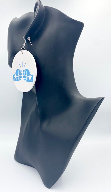 We Run Tings, Somalia, Flat Round Wood Disc Earrings, 6.5cm (White)