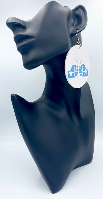 We Run Tings, Somalia, Flat Round Wood Disc Earrings, 6.5cm (White)