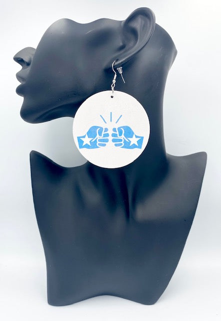 We Run Tings, Somalia, Flat Round Wood Disc Earrings, 6.5cm (White)