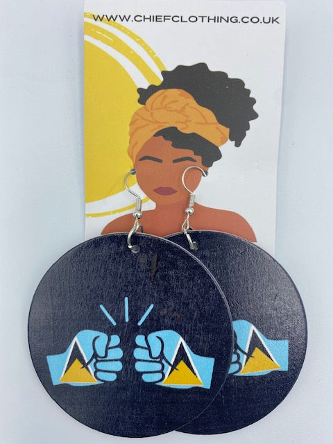 We Run Tings, St. Lucia, Flat Round Wood Disc Earrings, 6.5cm