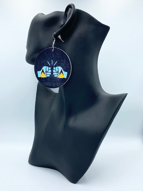 We Run Tings, St. Lucia, Flat Round Wood Disc Earrings, 6.5cm