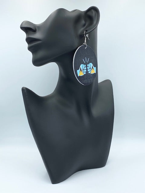 We Run Tings, St. Lucia, Flat Round Wood Disc Earrings, 6.5cm