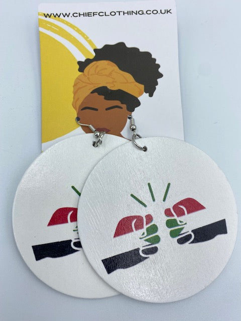 We Run Tings, Sudan, Flat Round Wood Disc Earrings, 6.5cm