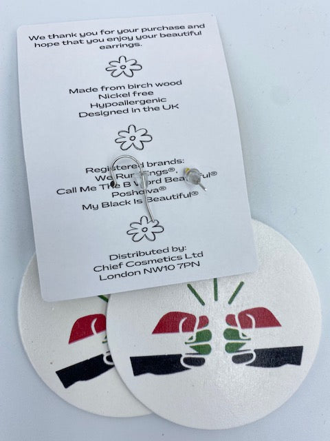 We Run Tings, Sudan, Flat Round Wood Disc Earrings, 6.5cm