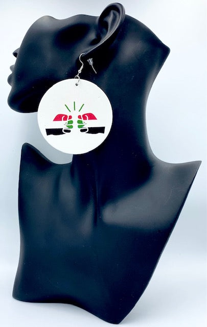 We Run Tings, Sudan, Flat Round Wood Disc Earrings, 6.5cm