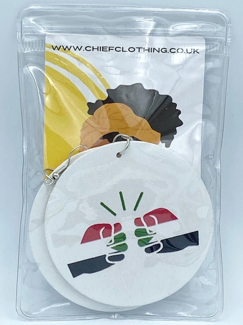 We Run Tings, Sudan, Flat Round Wood Disc Earrings, 6.5cm