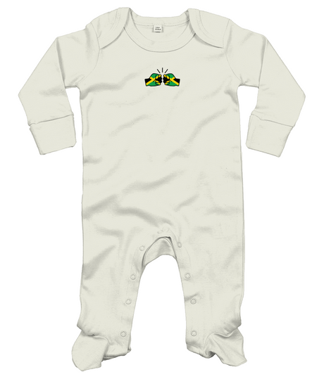 We Run Tings, Jamaica, Baby Organic Cotton Unisex Long Sleeve Sleepsuit/Bodysuit/Babygrow, 0-12mths