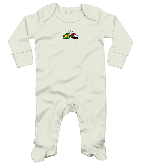 We Run Tings, Jamaica & Sudan, Dual Parentage, Baby Organic Cotton Unisex Long Sleeve Sleepsuit/Bodysuit/Babygrow, 0-12mths