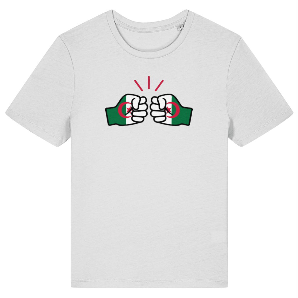 We Run Tings, Algeria, Women's Fitted T-Shirt in white. Front view on a white background