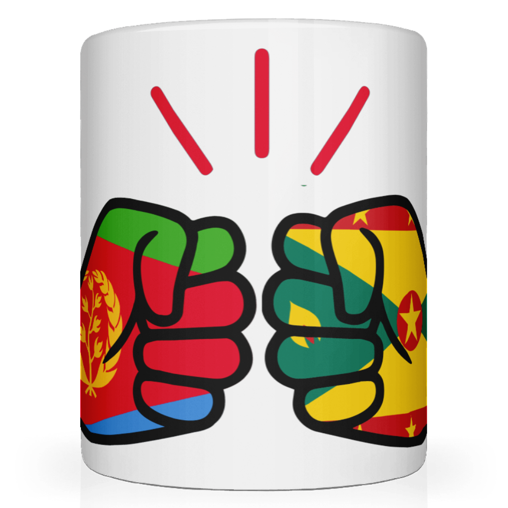 Mug with fists design featuring Eritrea and Ethiopia flags on a white background