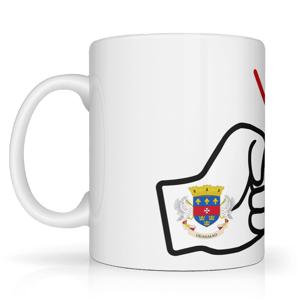 We Run Tings, St Barts, Caribbean Themed, Tea, Coffee Ceramic Mug, Cup, White, 11oz Classic Drinkware Washable Reusable Reuse Tumbler Patriotic. Side view