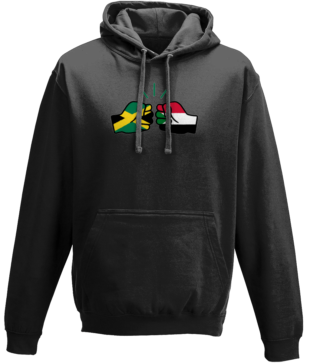 We Run Tings, Jamaica & Sudan, Dual Parentage, Unisex, Pull On Hoodie, Standard, Classic Fit, Green Stripe & Outline