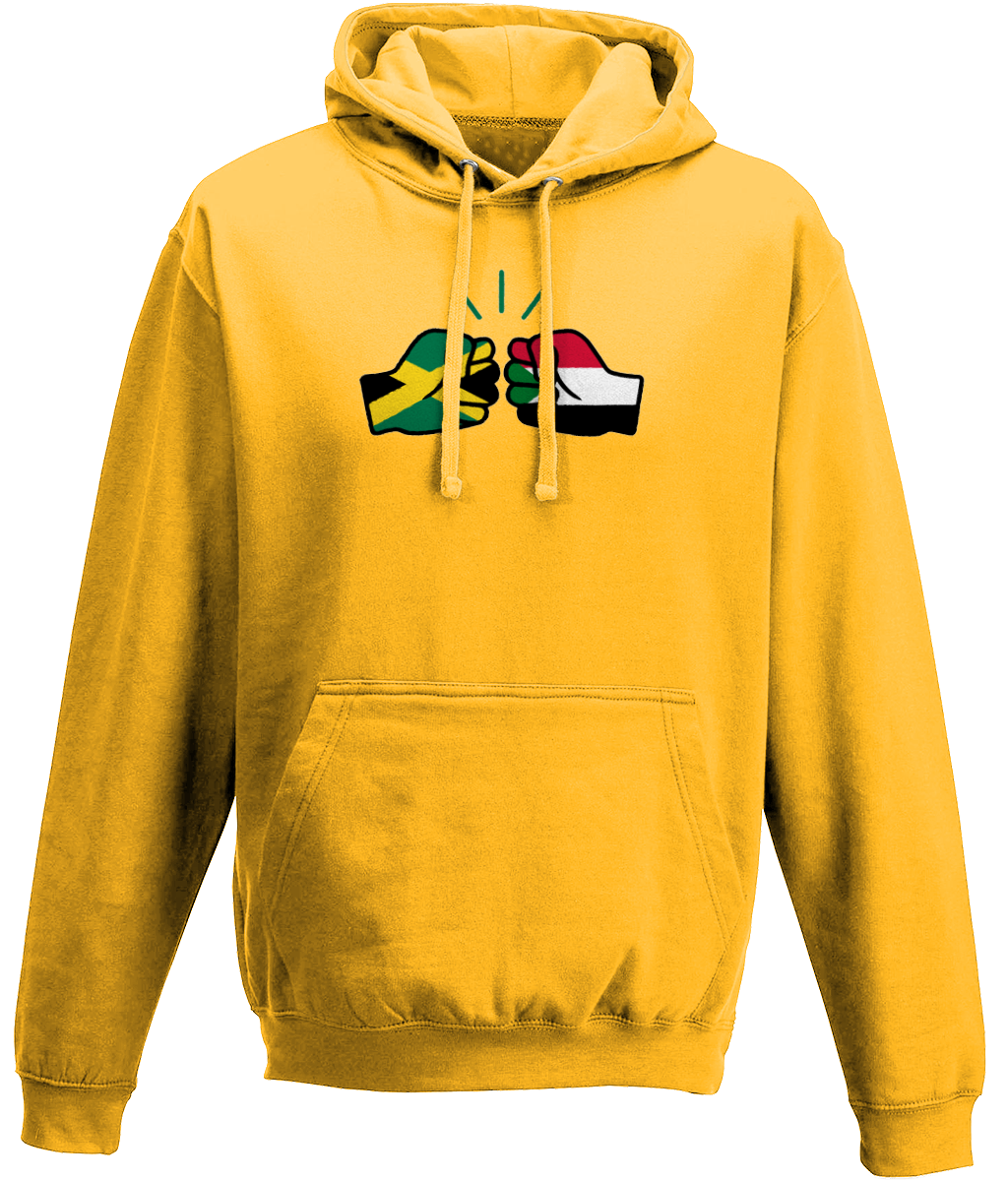 We Run Tings, Jamaica & Sudan, Dual Parentage, Unisex, Pull On Hoodie, Standard, Classic Fit, Green Stripe & Outline