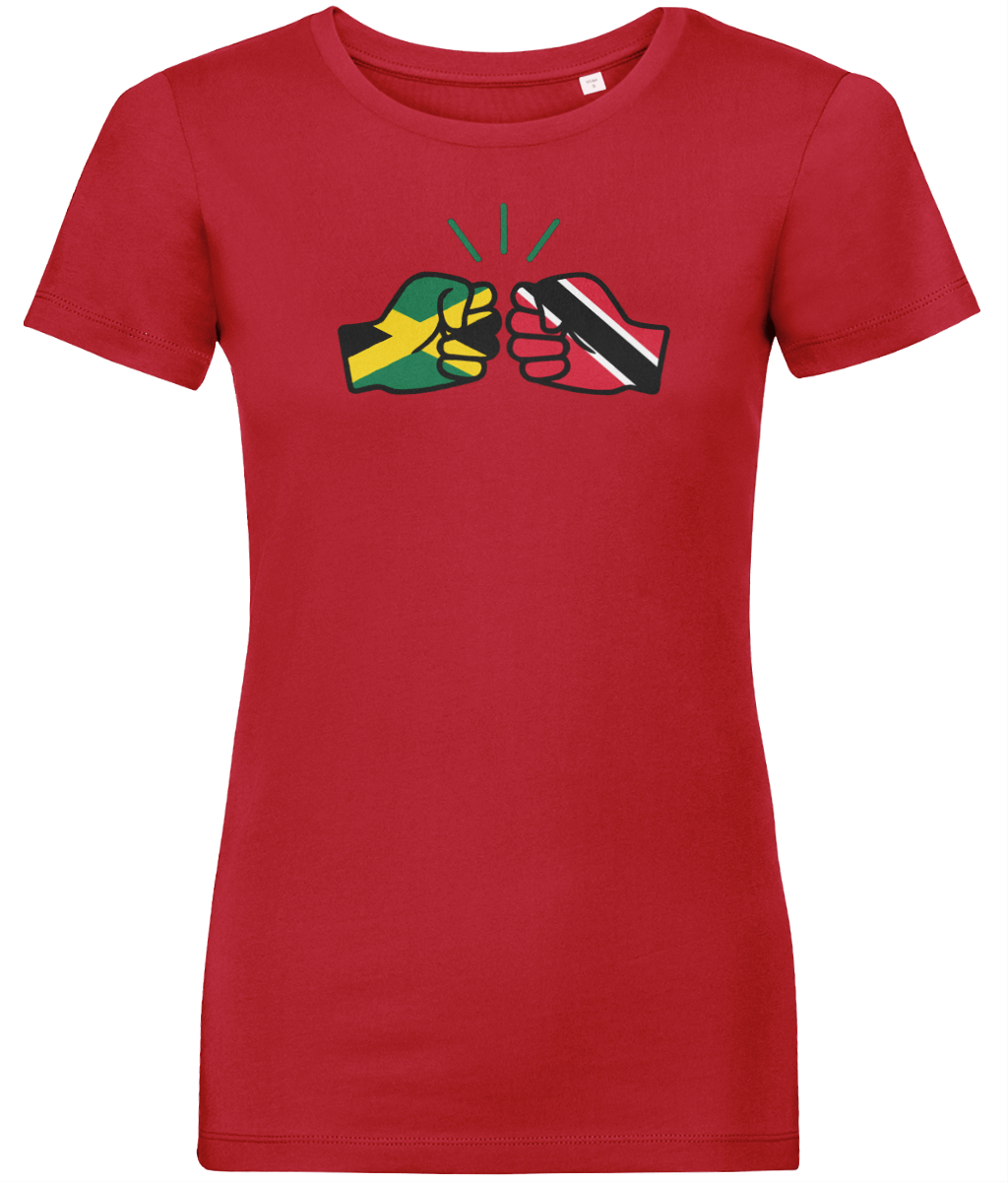 We Run Tings, Jamaica & Trinidad & Tobago, Dual Parentage, Women's, Organic Ring Spun Cotton T-Shirt, Outline